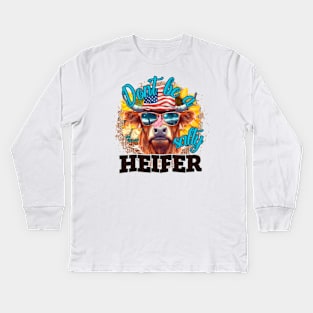 Don't be a Salty Heifer Funny Cow with Sunglasses Funny Farm girl cowgiril Kids Long Sleeve T-Shirt